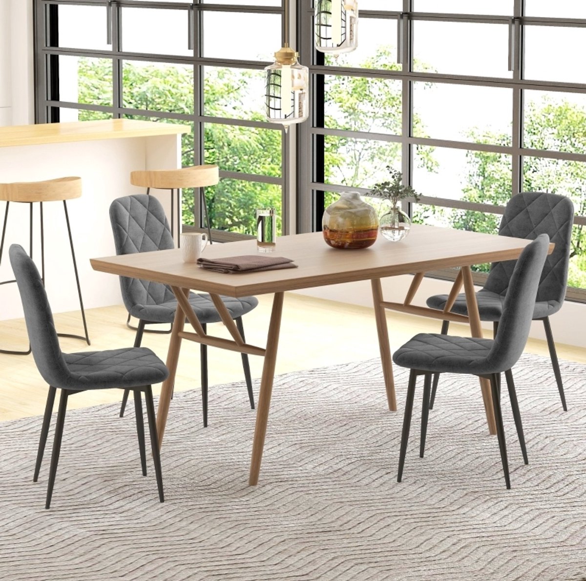 REDOM - Eetkamerstoel - Set van 4 - Rugleuning en gewatteerde zitting - Metalen poten - Moderne stijl - Eetkamer en keuken - Velvet - 87 x 46 x 54 cm
