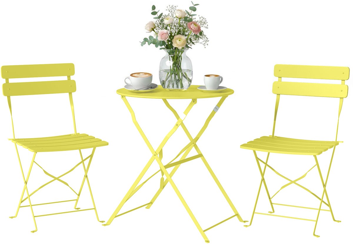 Outsunny Bistroset voor buiten - Metaal - 58 x 58 x 70 cm - Geel