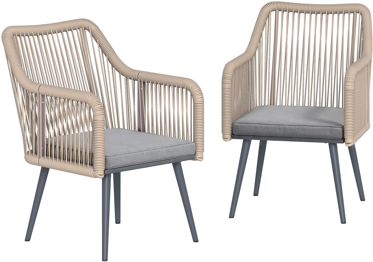 Outsunny Tuin Dining Chair Set-Staal, PE-54L x 65B x 80H cm-Lichtgrijs