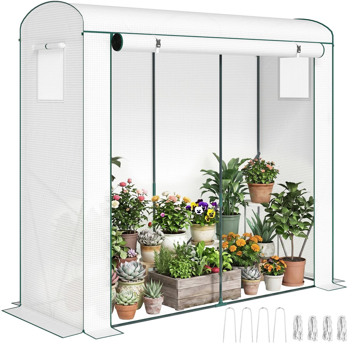 Outsunny Greenhouse-Stahl, PE-200L x 75B x 188H cm-Weiß