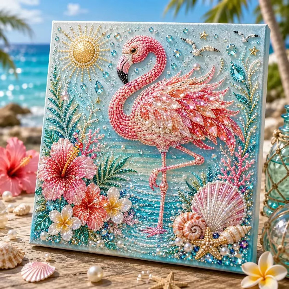 Casalora® 3D Diamant Schilderij DIY Kit Oceaan Parel – Diamond Painting Set met Lijst – Creatieve Hobby voor Volwassenen & Beginners – Wanddecoratie Cadeau – 20 x 20 cm