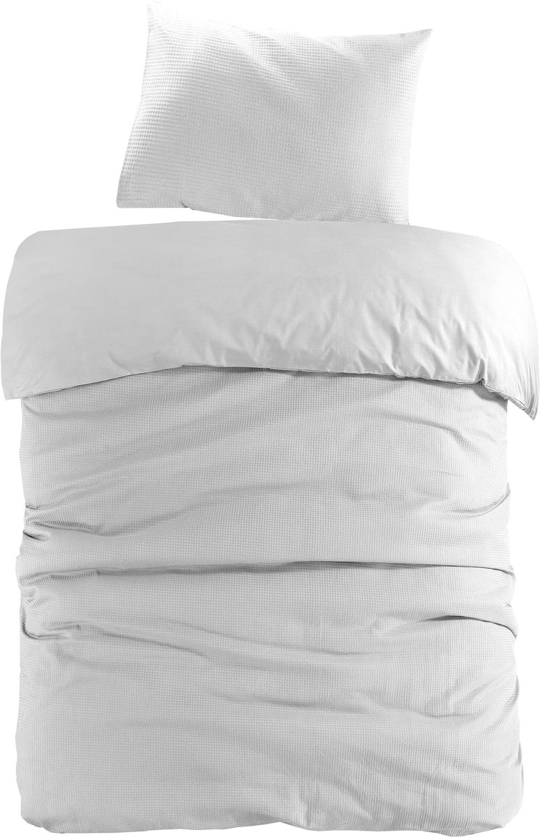 Padiro dekbedovertrek 140 x 200 cm - wit - modern effen wafelstructuur design - 100% katoen - met 1 kussensloop 50 x 75 cm