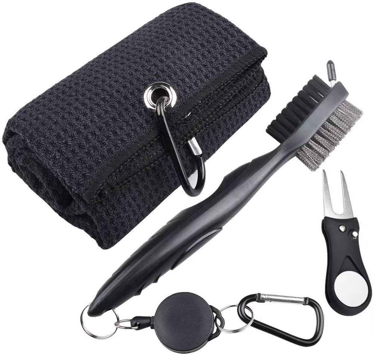 Golf Club Reinigingsborstel - Zwart - 20 cm - Dubbelzijdige Borstel met Spike en Loop Clip - Voor Golfaccessoires
