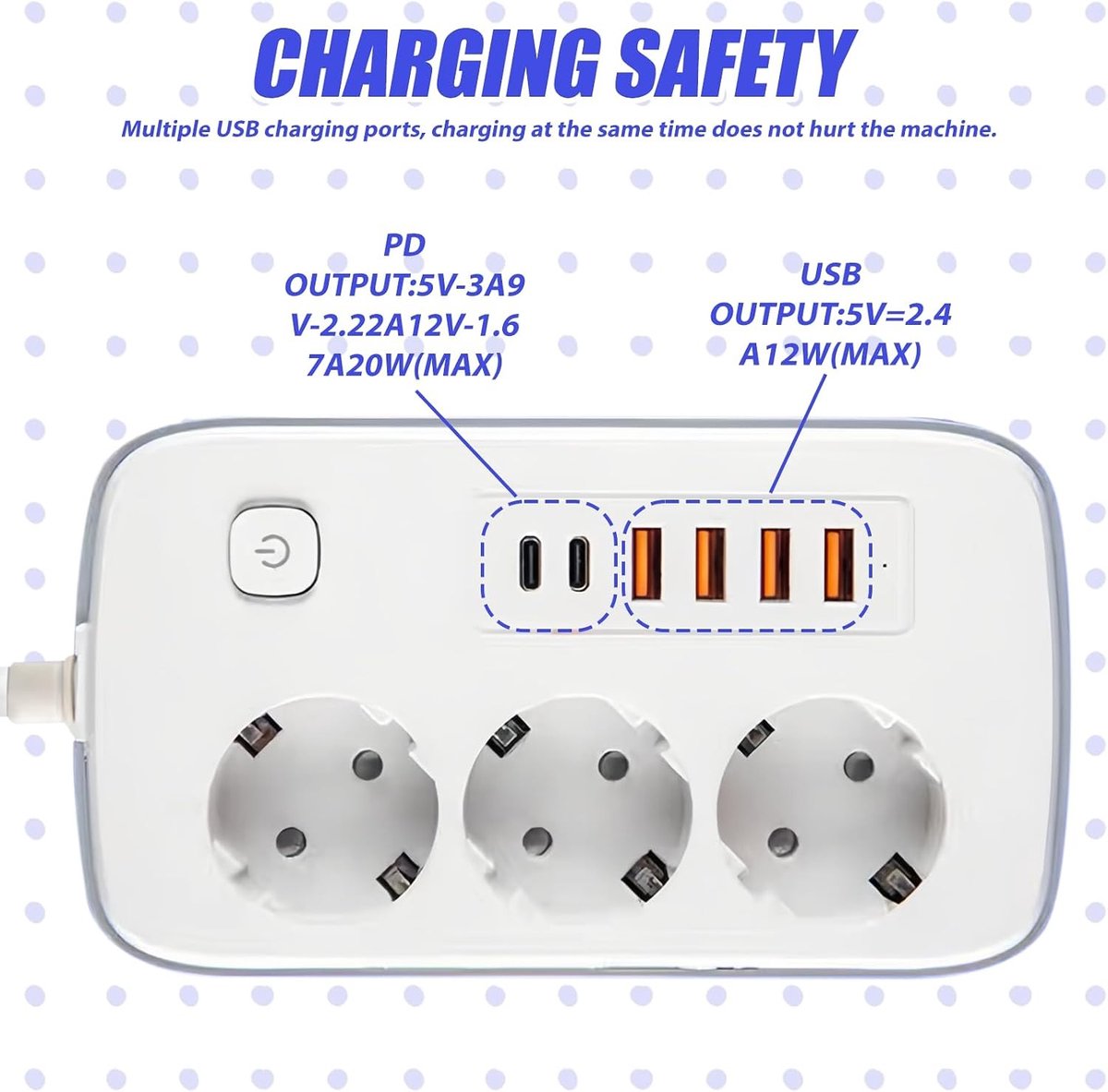 Meervoudige stekkerdoos met USB C - Wit - 2 m - Compacte Stekkerdoos met Schakelaar voor Thuis en Kantoor