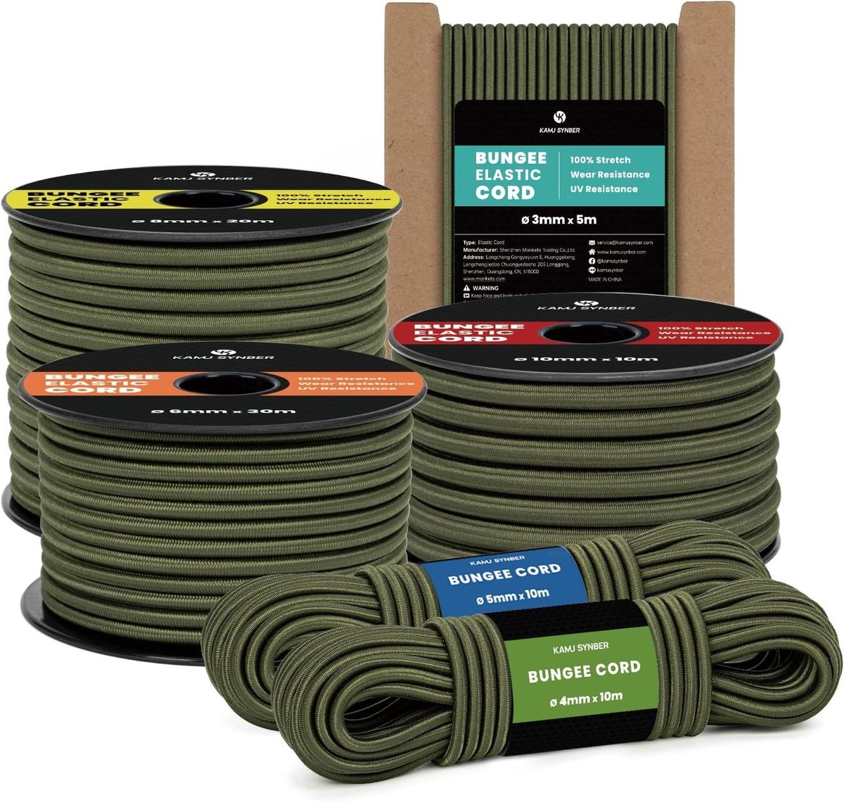Rubberen Touw - Militair Groen - 3 mm x 5 m - Elastisch Touw met Duurzame Buitenmantel - Voor Multifunctioneel Gebruik