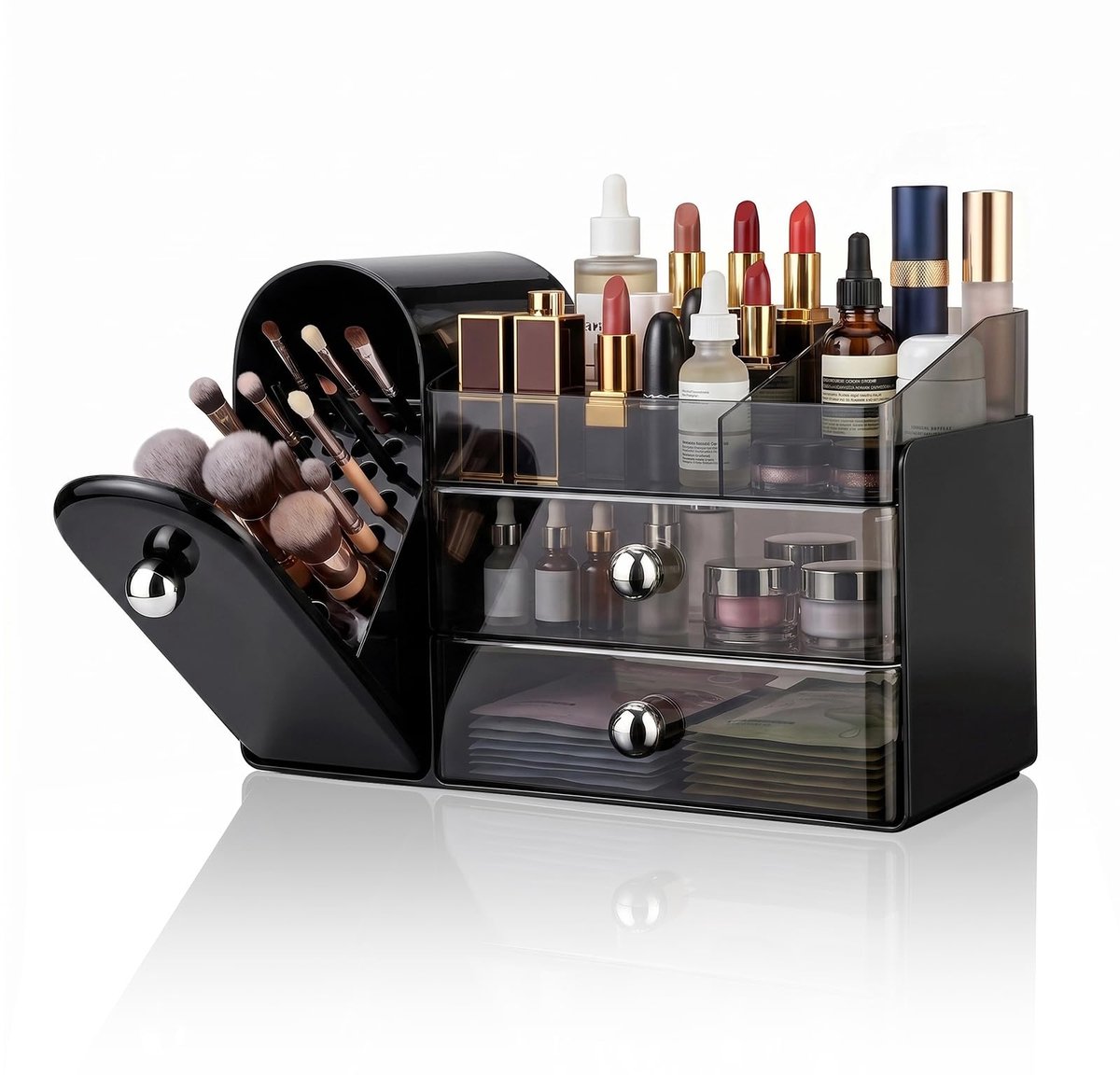 Famanu – Make-up organizer met laden, grote cosmetica-opbergdoos voor commode en kaptafel, ideaal voor badkamer (zwart