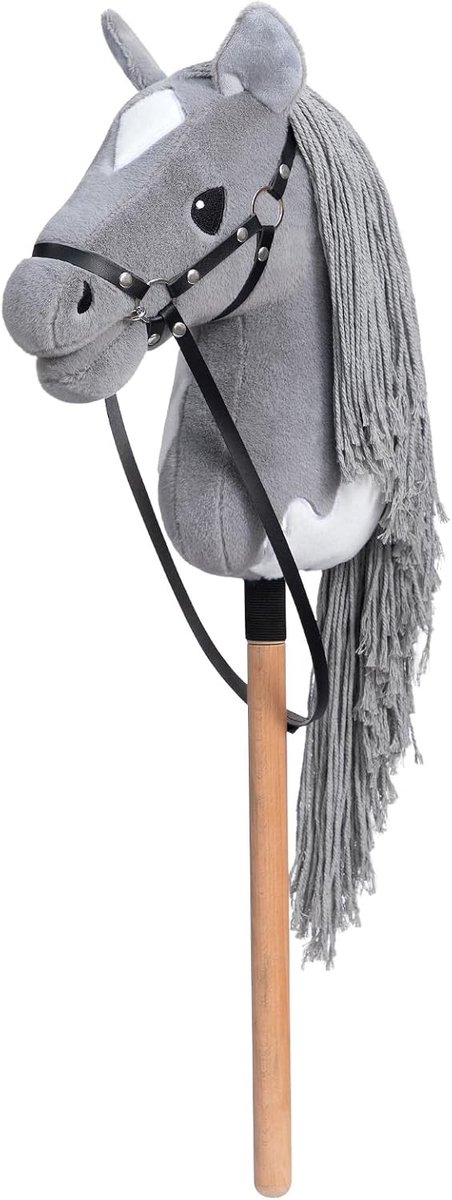 Hobbyhorse Hoofdstel - Grijs-Wit - Zacht Pluche - Voor Kinderen