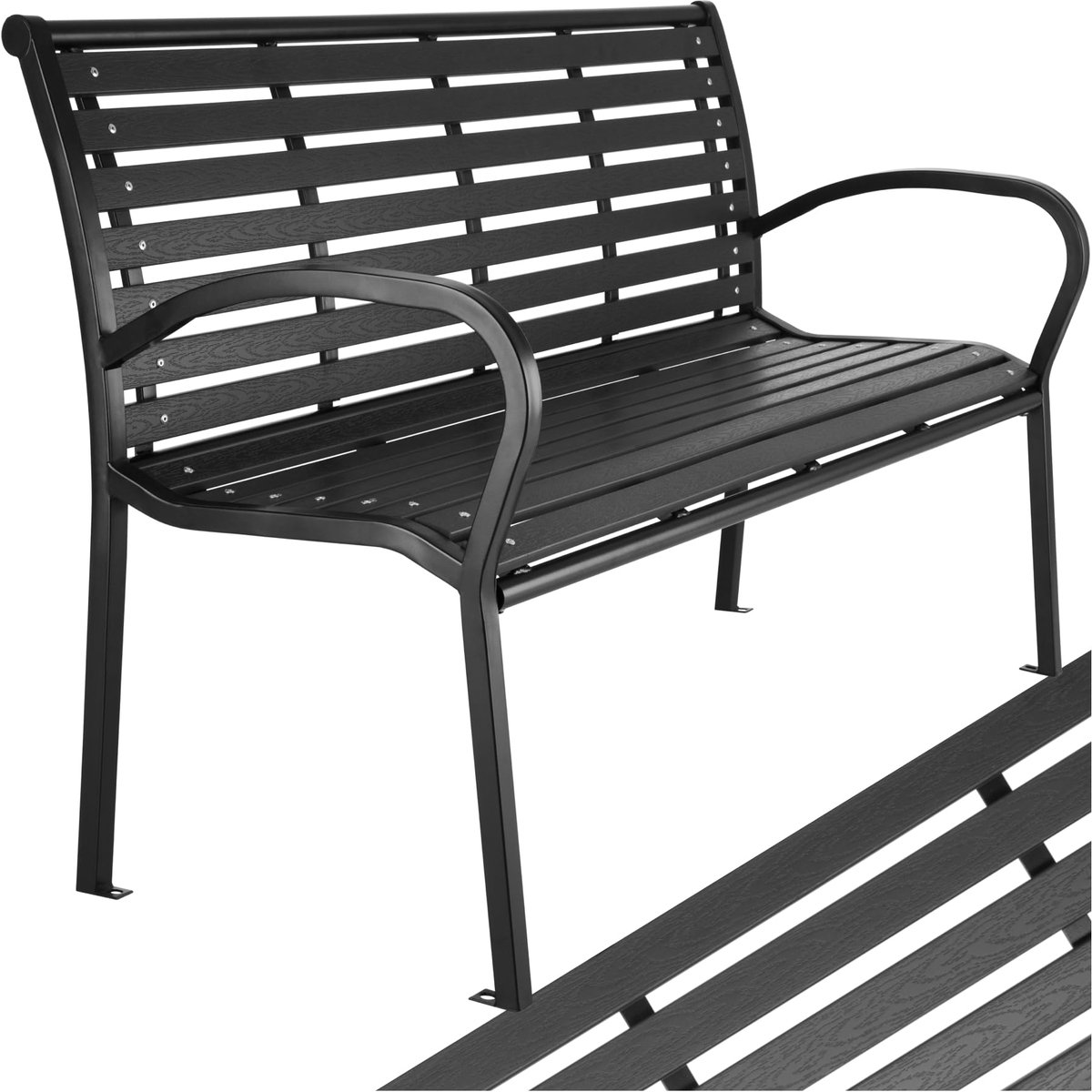 Famanu – Weerbestendige 3-zits tuinbank met een draagvermogen tot 200 kg, 126 x 62 x 81,5 cm, houtlook kunststof, ideaal voor balkon en tuin, comfortabel tuinmeubel