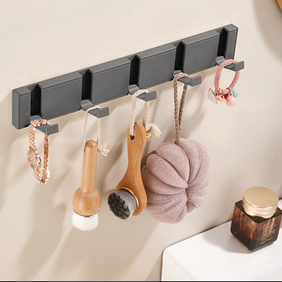 Kapstokhaken - Verborgen haken - Hangende kapstok - Metalen kapstokhaken - Muurhaken - Vijf haken, opvouwbaar - 34,2 x 5 x 1,4 cm - Geschikt voor badkamers, hallen, balkons en slaapkamers - Zwart — afbeelding 5
