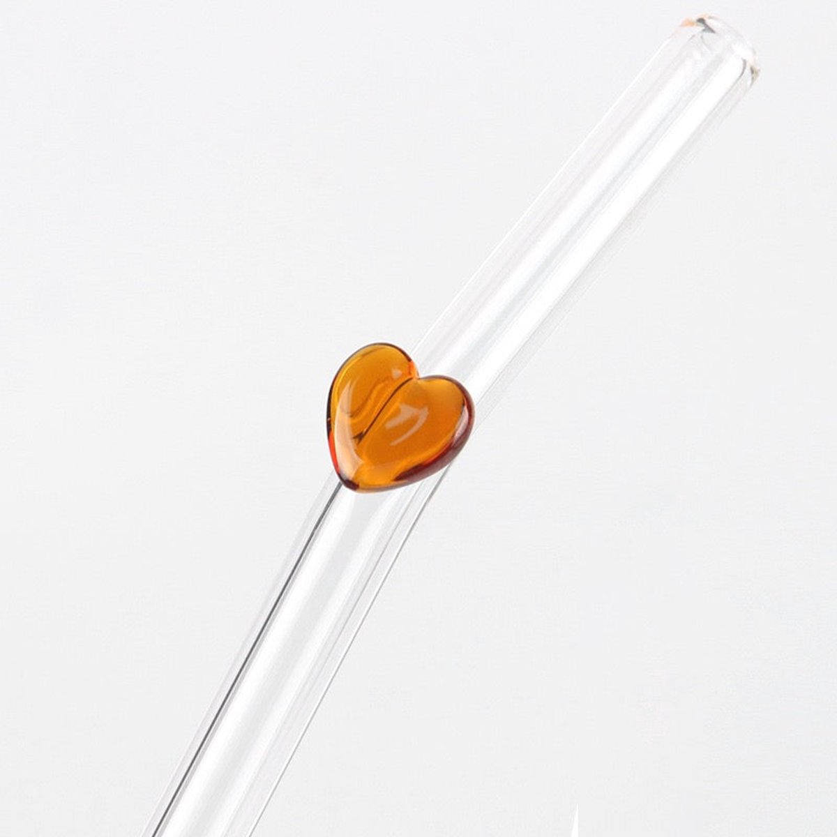 Stasia Glazen Rietjes met Amber Hart Set van 5 – Transparant Drinkrietje – Glazen Rietje – Luxe Design