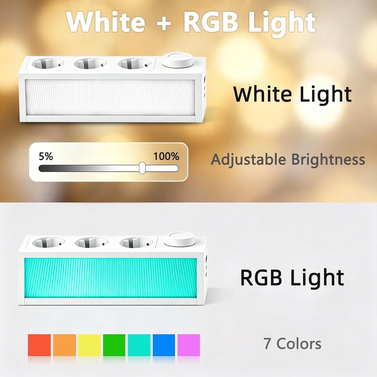 Stekkerdoos 7-in-1 - RGB-licht - met overspanningsbeveiliging - ideaal voor thuisgebruik - ShopVlot