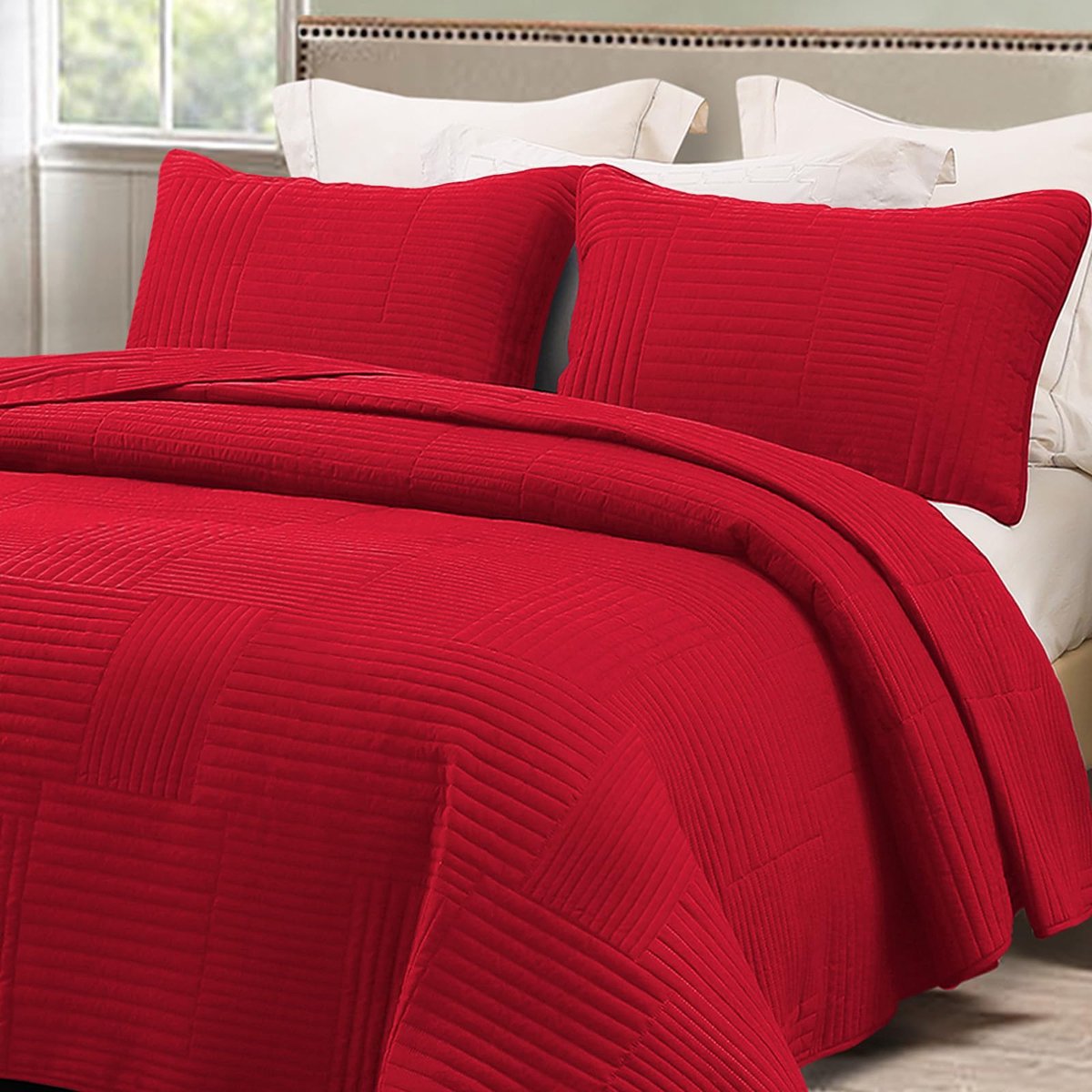 Sprei 240 x 260 cm - microvezel - zachte doorgestikte sprei met strepenpatroon - ideaal voor alle seizoenen - ShopVlot