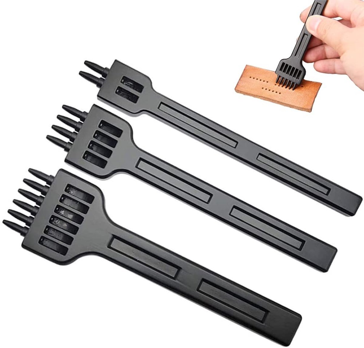 Houten Leren Perforator Set voor Creatieve DIY Projecten - 3 Stuks Metalen Gaatjesmaker voor Riemen en Naaien (5mm)