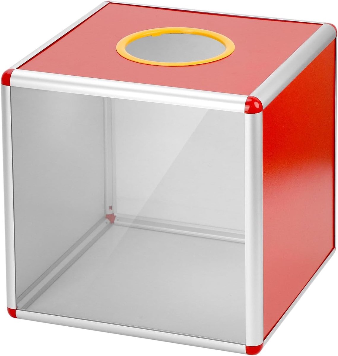 Transparante Donatiebox van 30 cm met Aluminium Frame en Acrylaat Panelen voor Donaties, Stemformulieren en Feedback