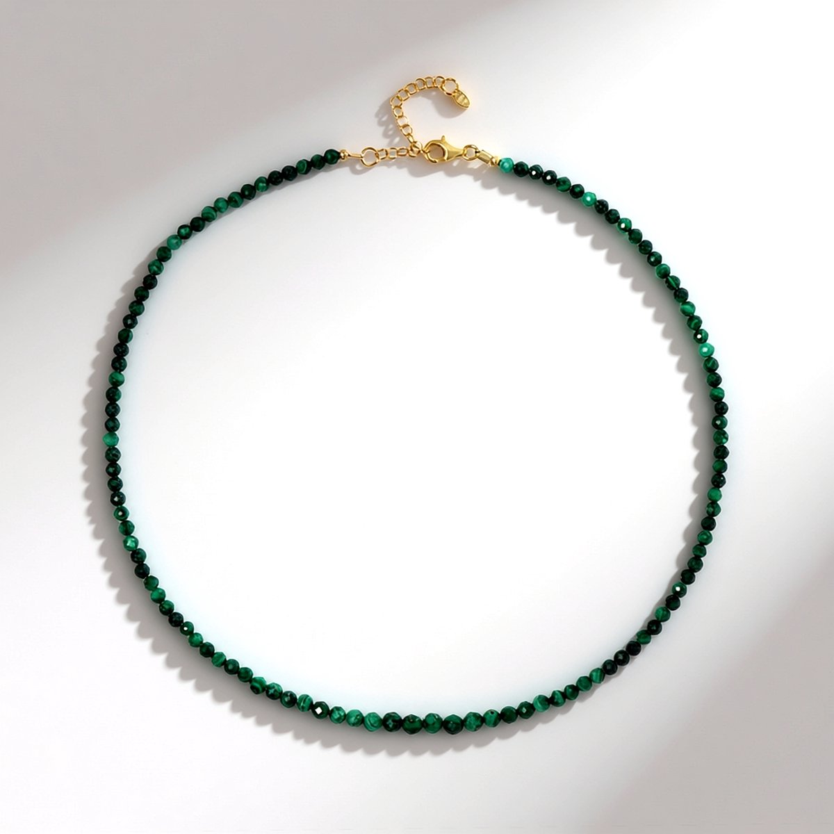Cavill - Verstelbare Zilveren Halsketting - 925 Sterling Zilver Verguld - Malachiet Kralen 57,242 ct - Groene Sieraden - Elegante Ketting voor Dames