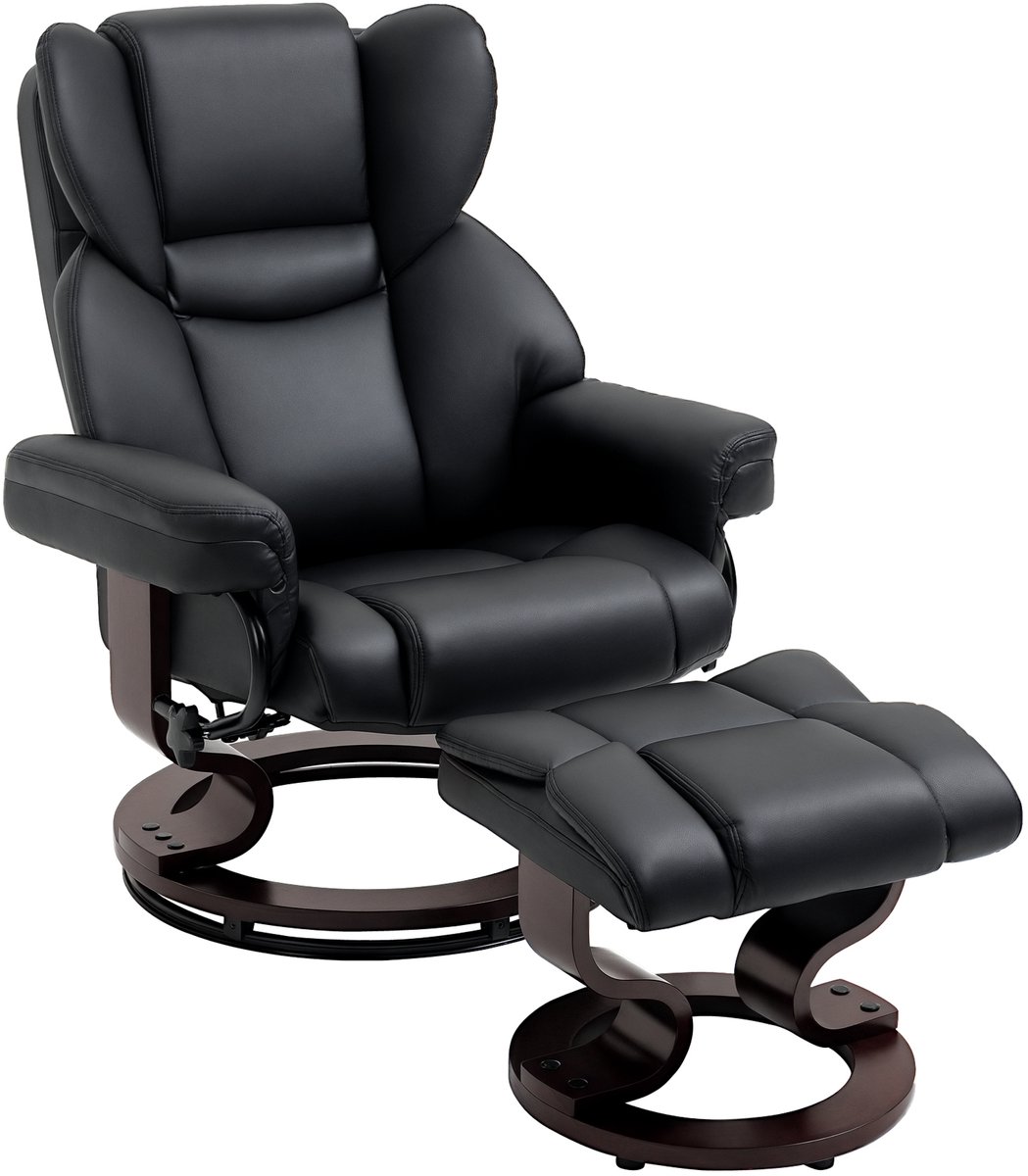 Homcom kantelbare relaxfauteuil met hocker - TV-fauteuil - Draaifauteuil - Relaxstoel - Zwart Schwarz