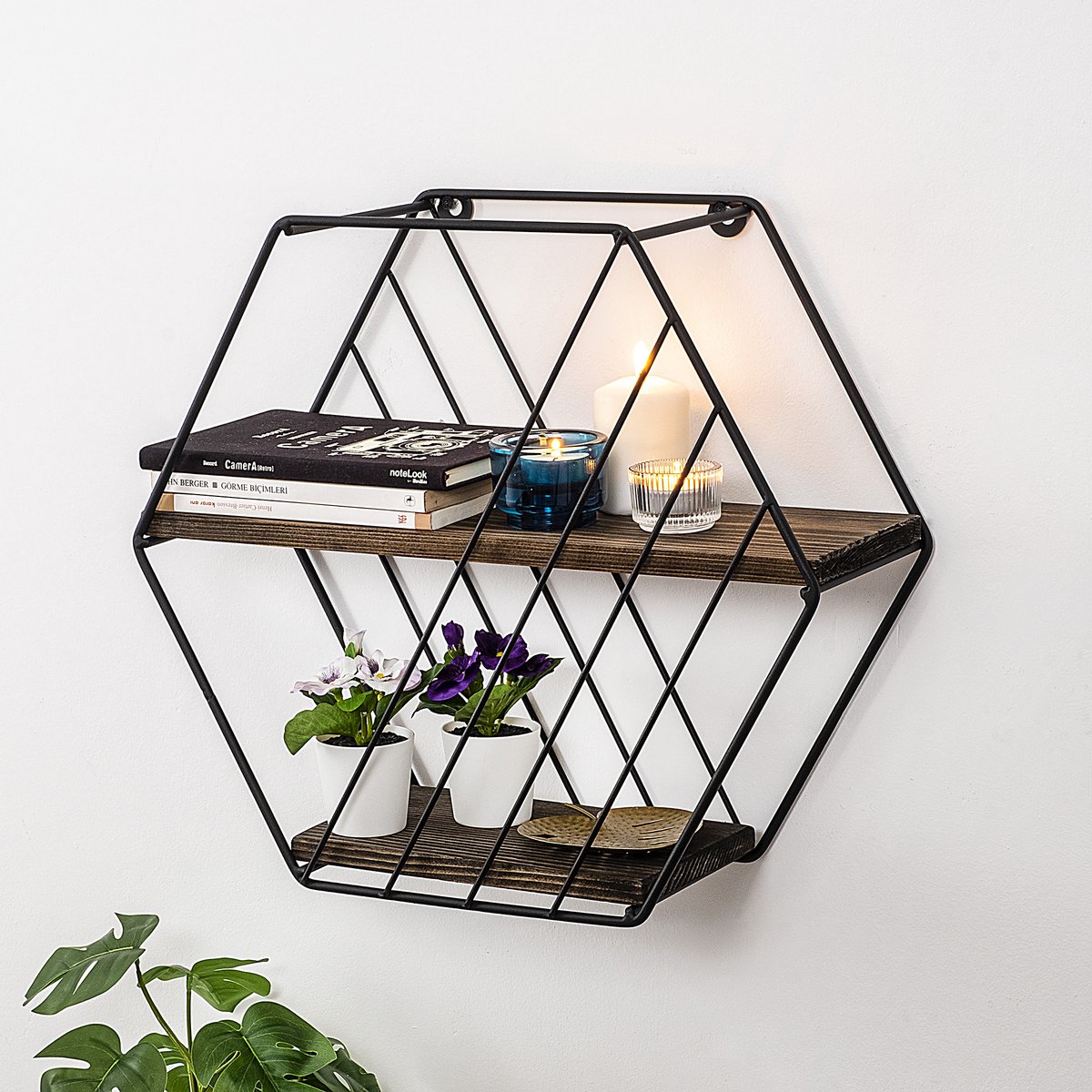 Skye Decor , Wandplank, Liliales, Vurenhout, Zwart & Donker walnoot, 44 x 15 x 40 cm Zwart;Hout