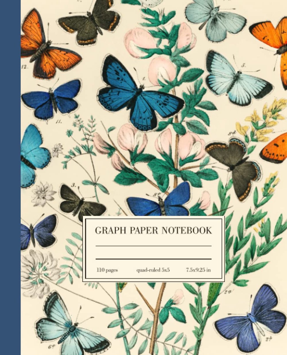 Graph Paper Notebook Quad Ruled 5x5: Butterfly Vintage Science Illustration - ShopVlot