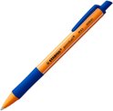 Oranje Stabilo pointball balpen met blauwe grip en dop. Tekst: 'STABILO pointball M 0.5 6030/41'.