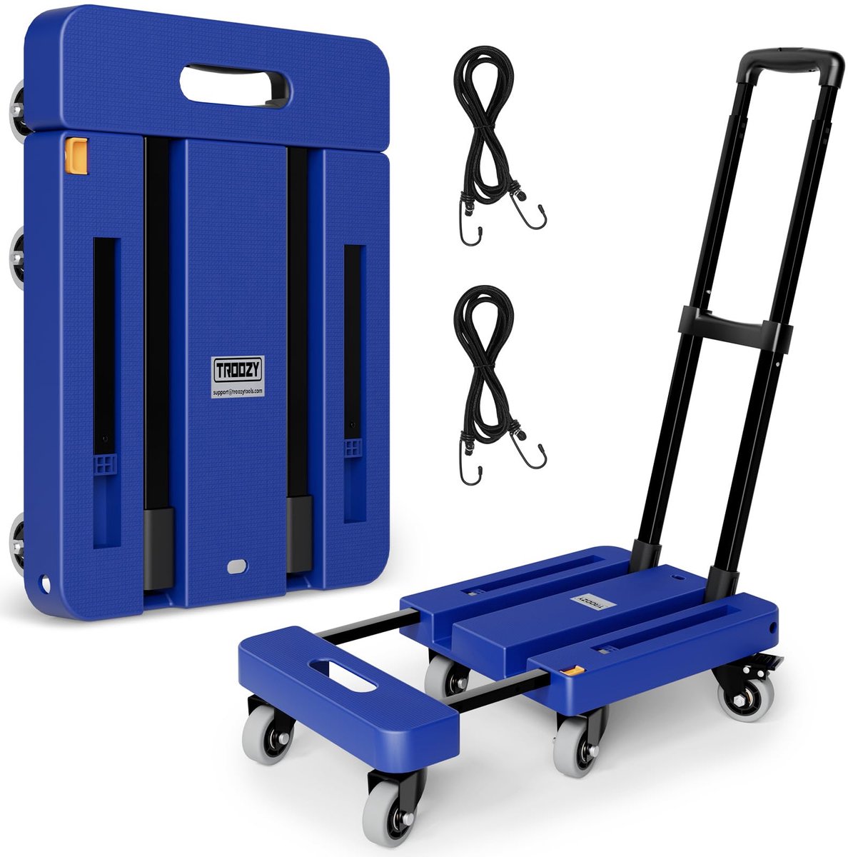 Opvouwbare handwagen, 226 kg zware bagagekar, Utility Dolly platform kar met 6 wielen en 2 elastische touwen voor - ShopVlot