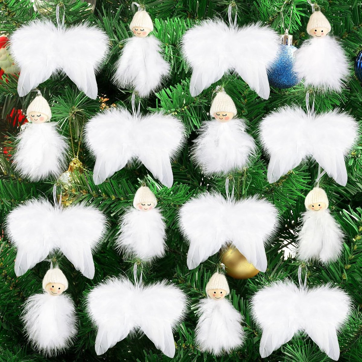 Engelenvleugels - Wit - 12 x 8 cm - Decoratieve Veren Hangers - Voor Kerstboomversiering