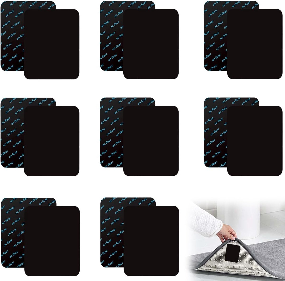 16 stuks antislipmatten voor tapijt, 8 x 6 cm, wasbare en herbruikbare antisliponderlaag, dubbelzijdige anti-krullende - ShopVlot