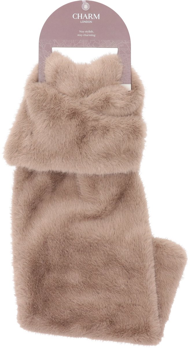 Charm London Winter Must Haves Sjaal - Onesize - Faux Bont - Korte Sjaal - Lus Sluiting - Warme Wintersjaal - Dames - Taupe