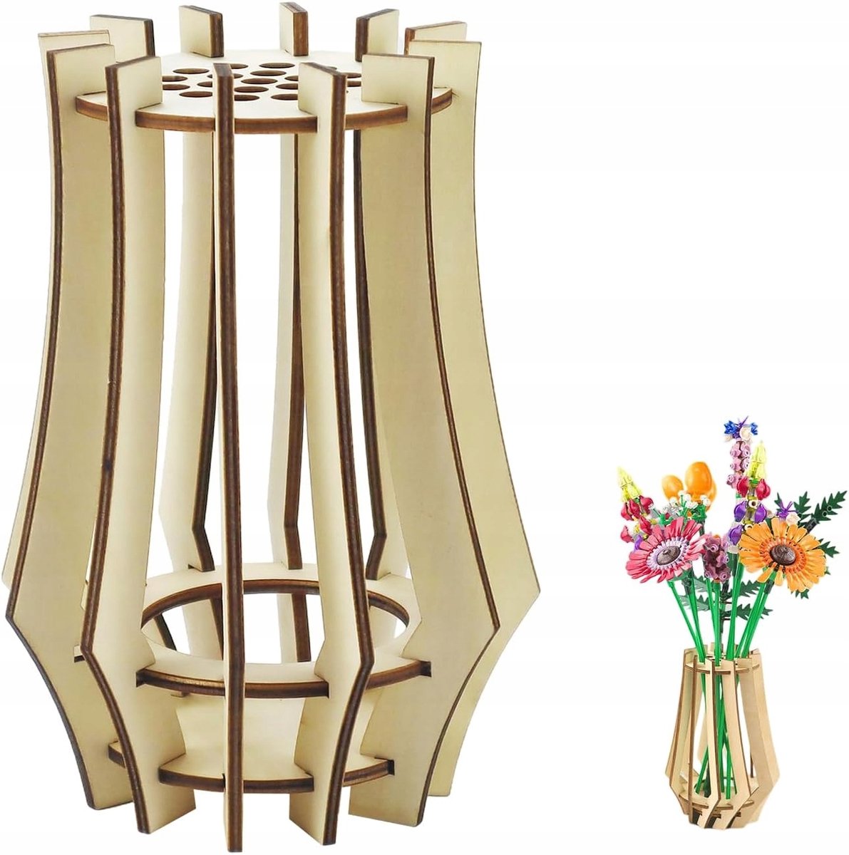 Houten 3D Puzzel Vaas voor Bloemen - Uniek Decoratieobject