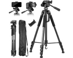 Fokelyi Trépied 1,8m - Trépied d'appareil photo professionnel - Housse de transport - Support de téléphone 360° - Trépied universel - Trépied de sol - Vis 1/4" pour DSLR, smartphone, jumelles et projecteur - Pliable et stable