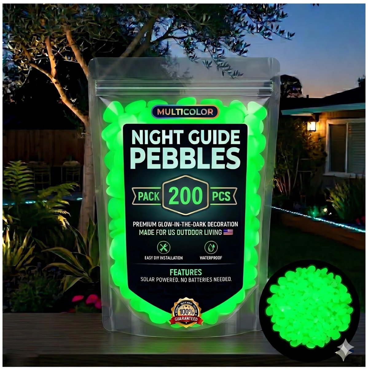 VONKELIOS®200 Stuks Gloeiende Kiezels in het Donker - Groene Luminous Stenen voor Tuinpaden - Waterdichte Gloeiende Stenen voor Aquarium DIY Decoratie