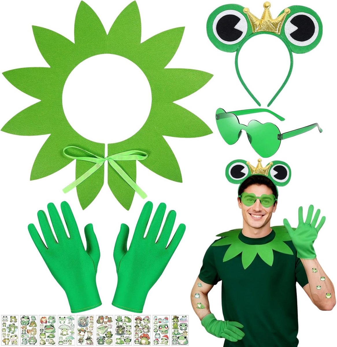 Vijfdelig carnaval kostuum met kikkeroren, hoofdband, handschoenen en sjaal voor Halloween en cosplay feestjes