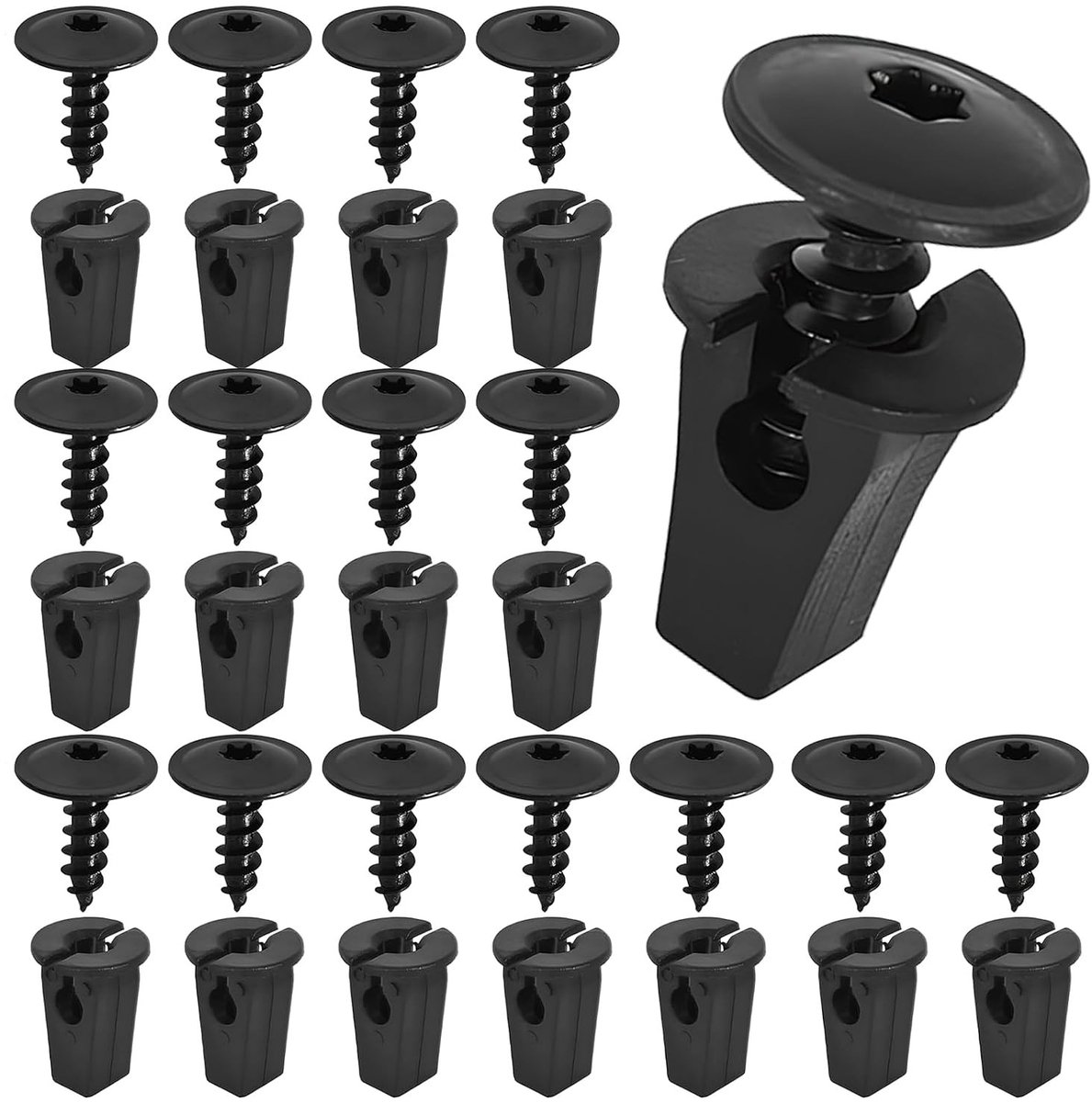 30 Stuks Bevestigingsklemmen voor Schroeven, Klemmen voor Auto-onderdelen, Inclusief Moeren en Clips, Geschikt voor Spatbord en Bumperbescherming