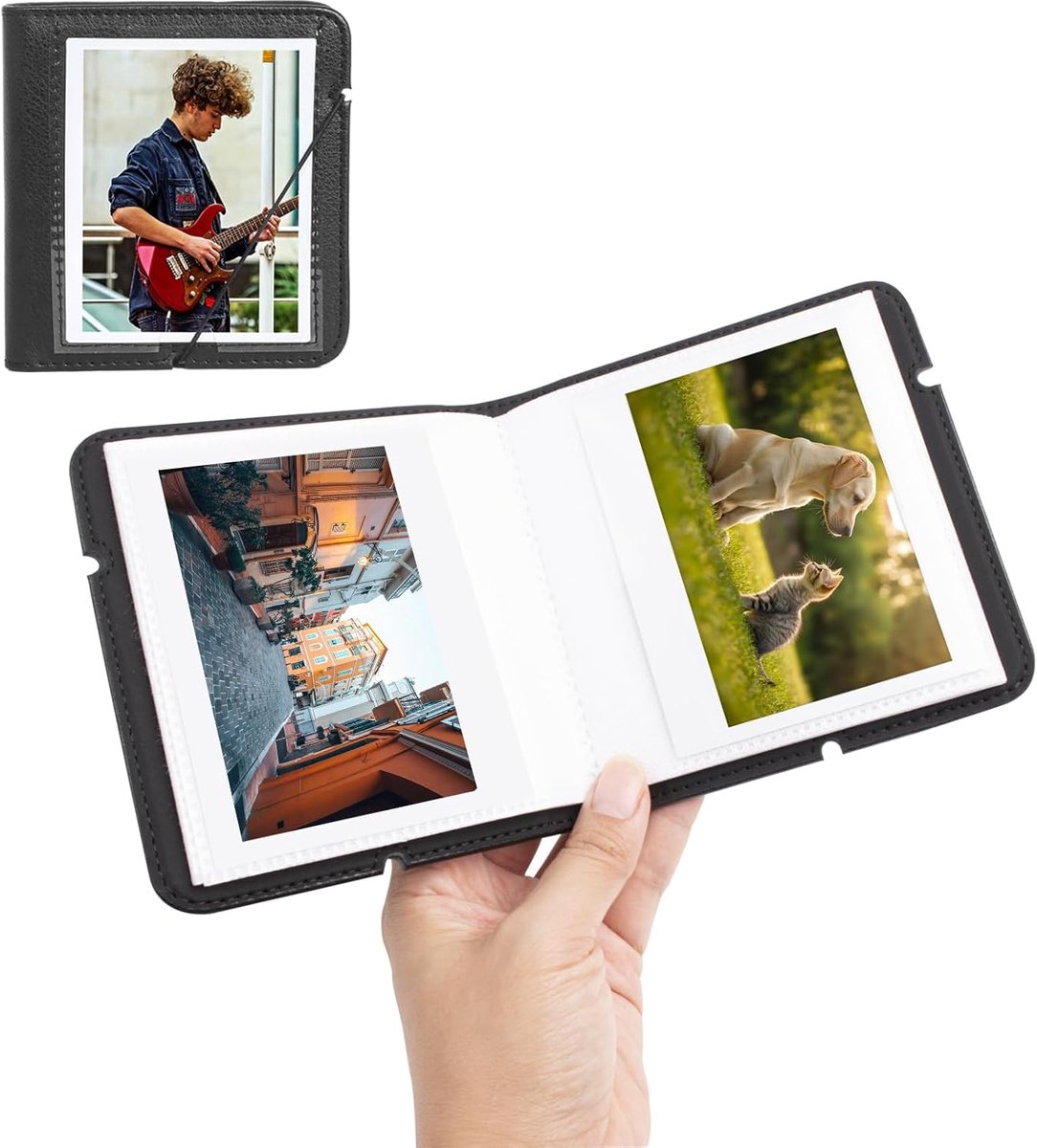 SnelShoppen - Instax Wide Fotoalbum met 28 Compartimenten voor Polaroid en Fujifilm - Stijlvol Zwart PU Leer - Geschikt voor 3.5x4.25 Inch Foto's - Pe