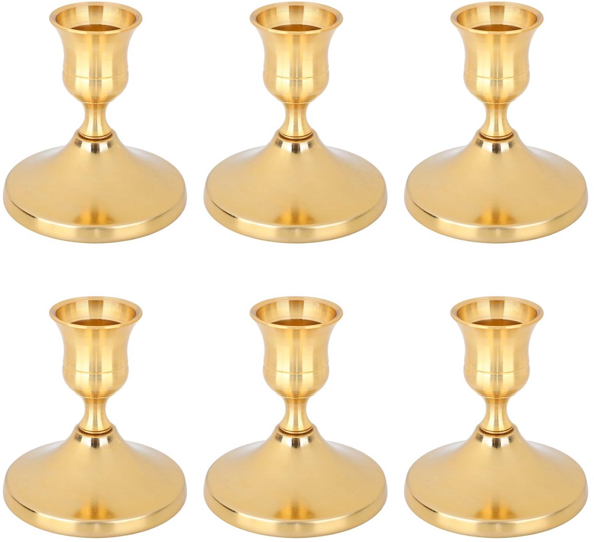 Famanu Set van 6 messing gouden kaarsenhouders, taps toelopende vintage kandelaars voor decoratie en als middelpunt voor bruiloften en feesten