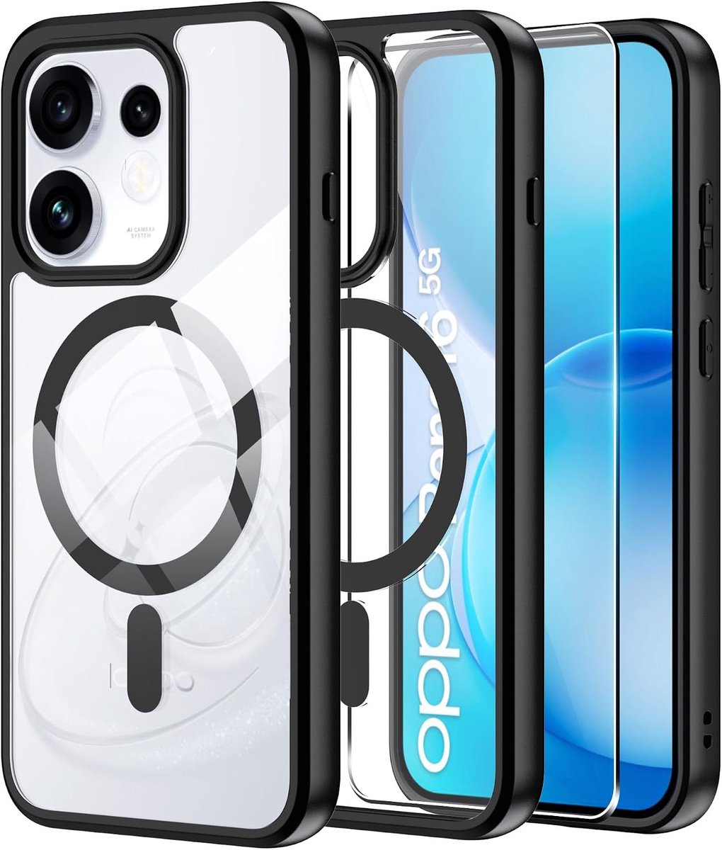 Zandarix Hoesje Geschikt voor Oppo Reno 16 Pro - Geschikt voor Mag - Met 1 Screenprotector - Acryl Back Cover Hoesje - Zwart