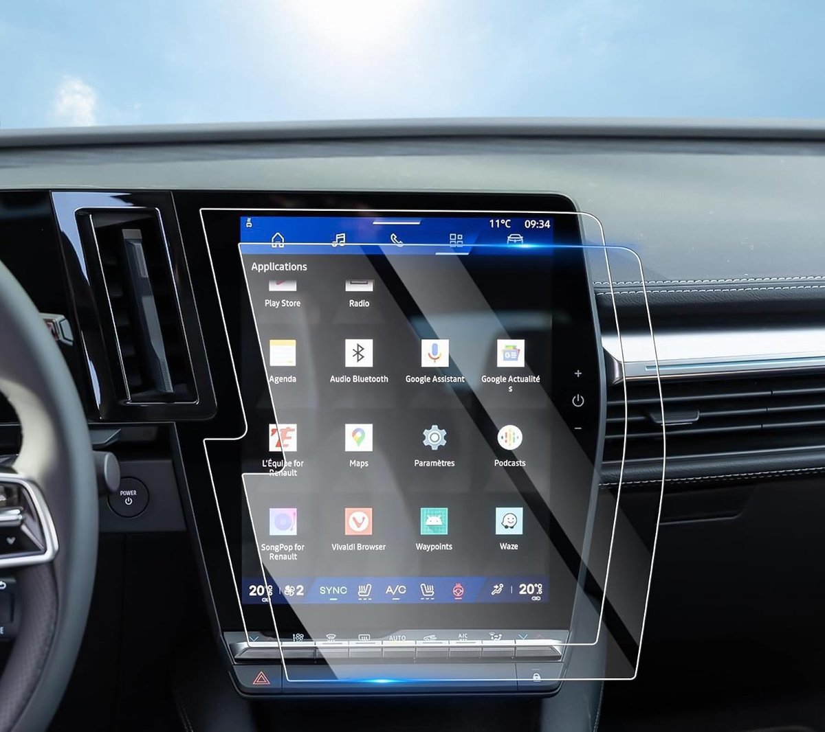 Pack van 2 Screen Protectors voor Renault Scenic E-Tech 2024-2025 en Megane E-Tech 2022-2026, 12 Inch, Krasbestendig, PET Beschermfolie, GPS Bescherming