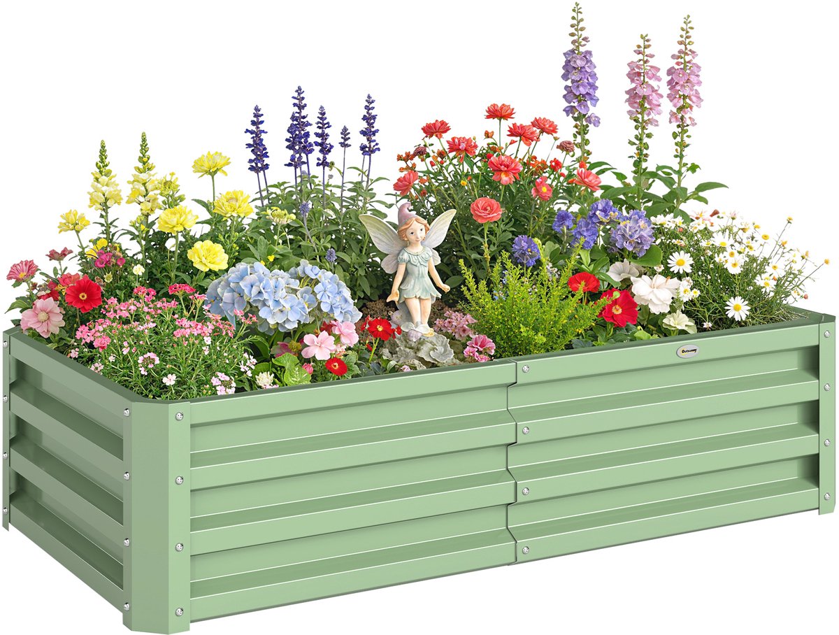 Outsunny tuinbed - Gegalvaniseerd staal - 120x60x30,5 cm - Groen