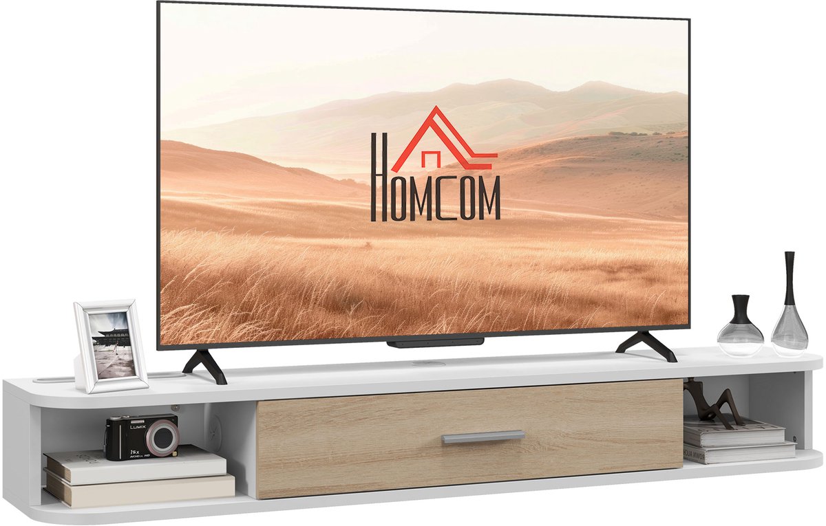 Homcom TV-standaard van MDF, 120x26x16 cm, wit