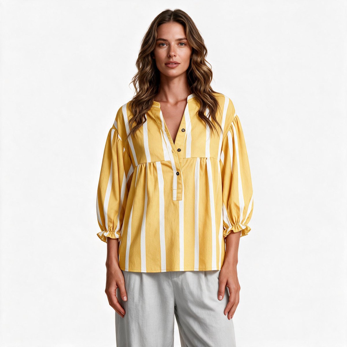 Imily Bela Dames Gestreepte Blouse met Lange Pofmouwen