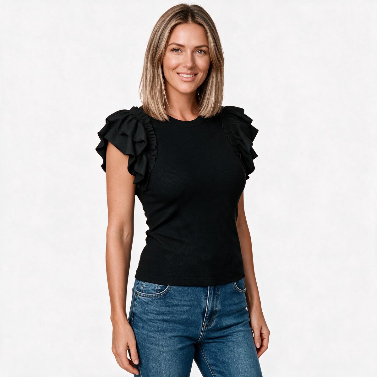 Imily Bela Dames Top met Gelaagde Volantmouwen