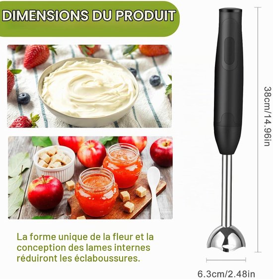 Staafmixer, 400 W, voor babyvoeding, smoothies, sauzen en soepen (zwart) — afbeelding 2