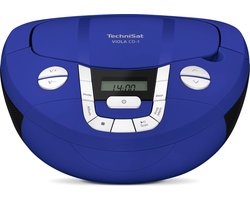 TechniSat VIOLA CD-1 - draagbare stereo cd-speler, boombox met praktische draaggreep (radio voor kinderen, FM-radiotuner, bluetooth-ontvangst, 2 x 1 W RMS-vermogen, net- en batterijvoeding) blauw