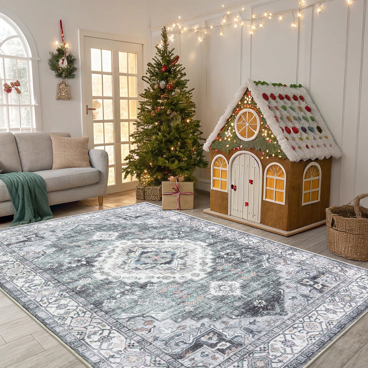 Olanly Woonkamerkleed - Zacht Fluwelen Vloerkleed Voor Naast Het Bed - Wasbaar Klein Vloerkleed - 153x214 cm - Rechthoekig - Grijs