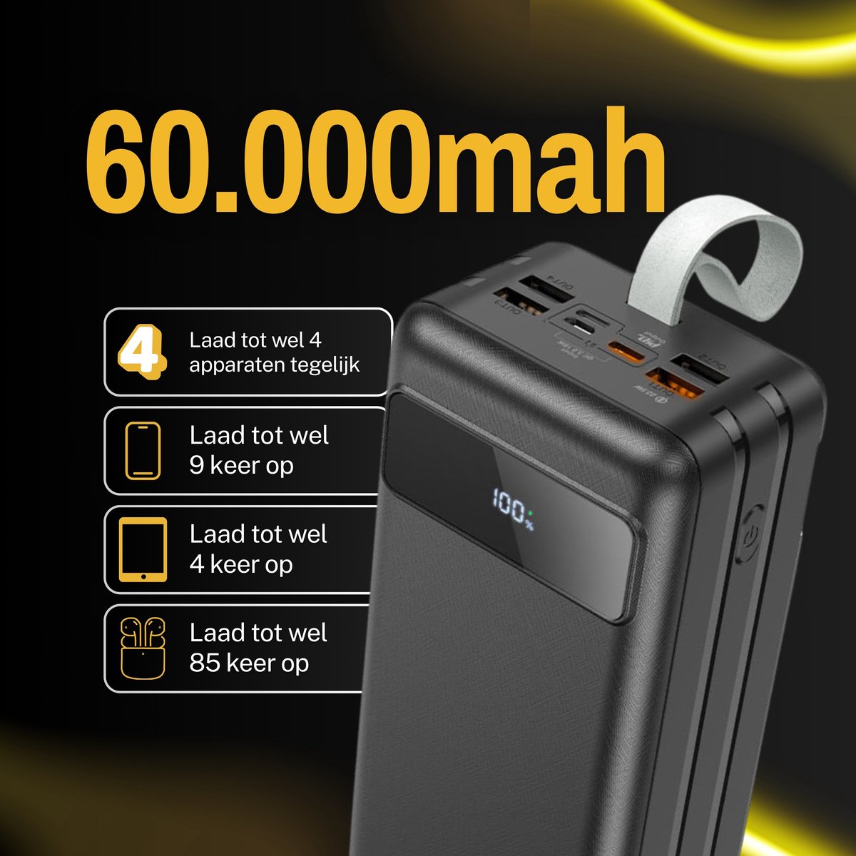 Hoco Powerbank 60.000 mAh Snellader 22.5W USB-C & 4x USB A - afbeelding 3