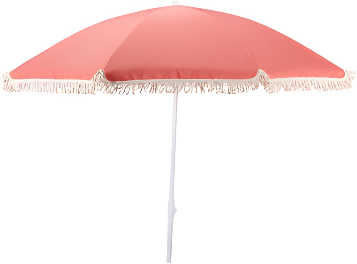 Pro Beach Strand / tuin Parasol Aruba - D180 cm - roze - kantelbaar/opvouwbaar - verstelbaar - franjes