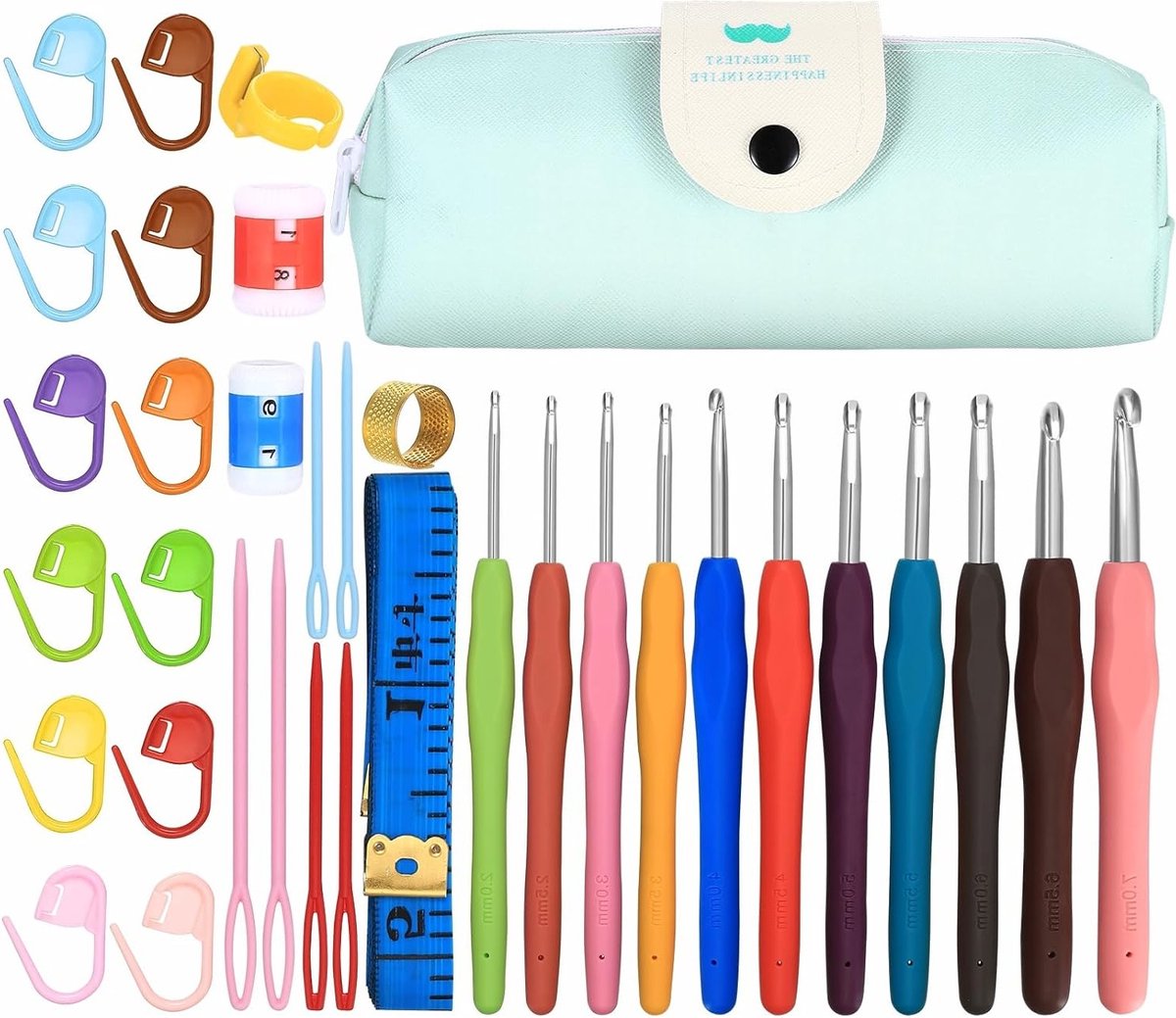 Complete Haaknaalden Set van 31 Stuks 2mm-7mm Ergonomische Haaknaalden voor Beginners met Toebehoren en Draagtas voor Handwerken en Creatieve Projecten