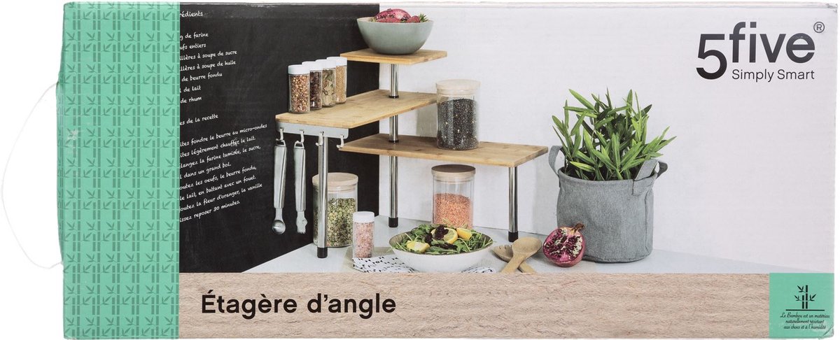 Opbergrek Voor Achter De Deur Five Bamboe Deurrek - 3 Plateaus, Met Haken, 74,7 Cm Hoog, 28 Cm Breed, Natuurlijk Bamboe Doucherek Hout