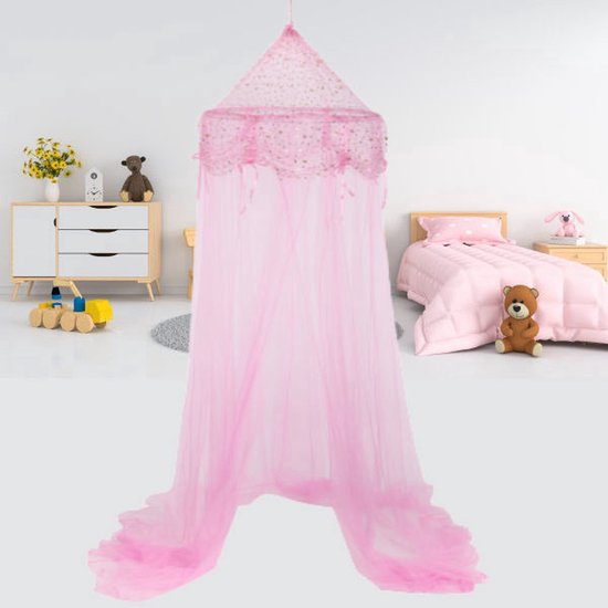 Prinsessen Klamboe kinderkamer - Klamboe Baby kamer - Klamboe 1 persoons - Voor boven bed - Roze - 60 x 60 x 250 Cm — afbeelding 3