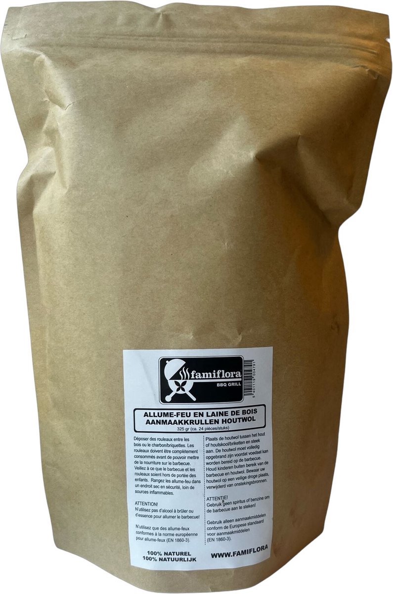Gemengd haardhout 44dm³ - Lang brandend brandhout - Met geurloze en ecologische Famiflora houtwol 325 gram