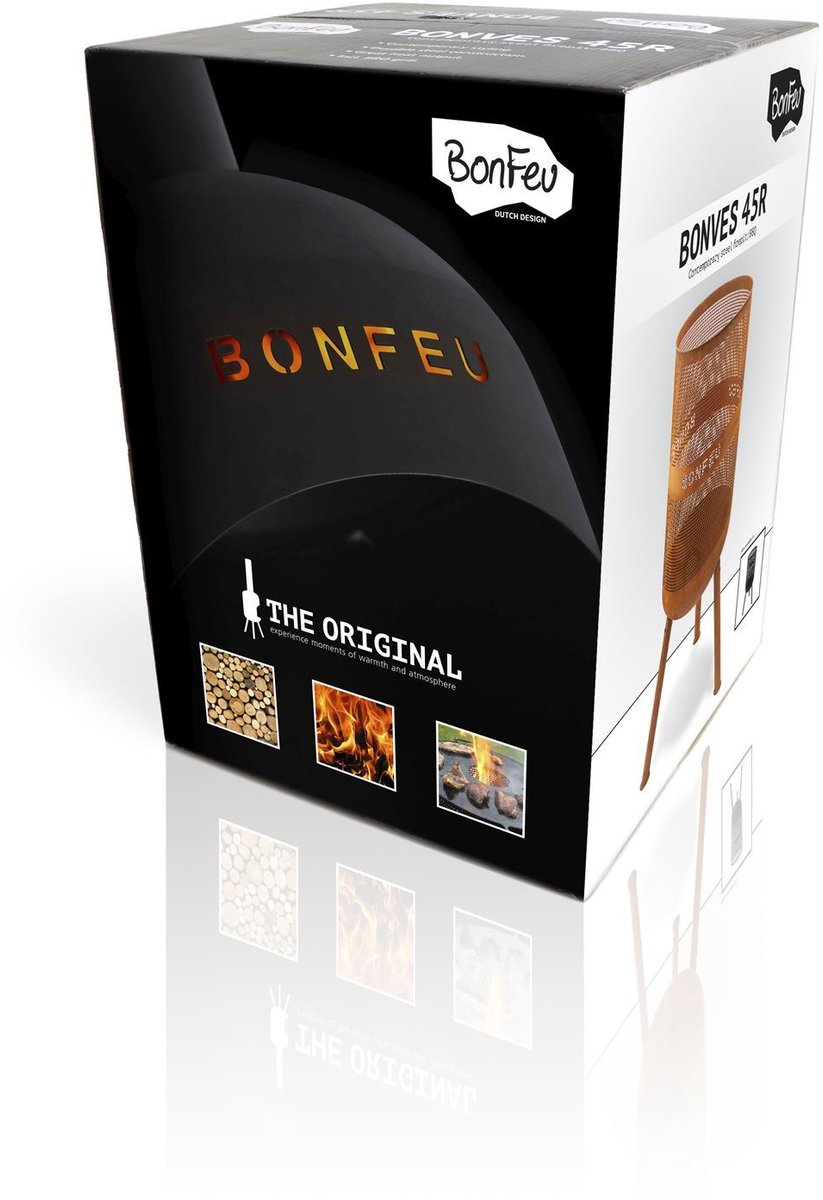 BonFeu BonVes Fire Basket 45 cm - With Grill Grate and Poker - Rust Brown
